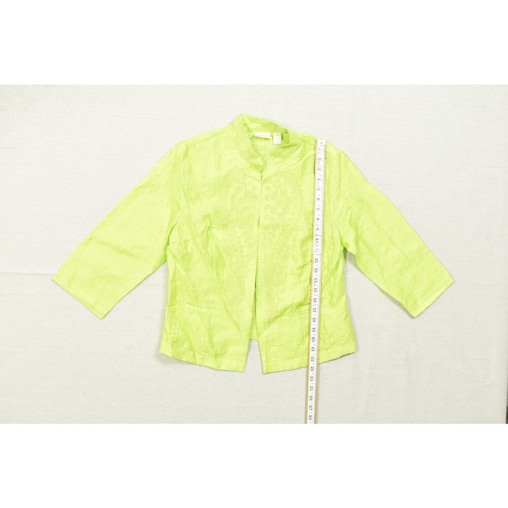 Chico's Lime Green Linen Blend Embroidered Open Front Lightweight Jacket Size 1 - Picture 4 of 8